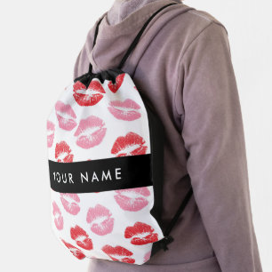 Red Lips, Pink Lips, Kiss, Your Name, Personalise Drawstring Bag