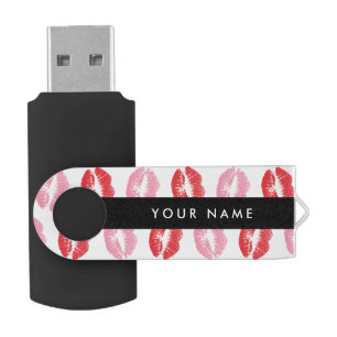 Red Lips, Pink Lips, Kiss, Your Name, Personalise Flash Drive