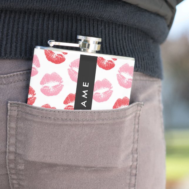 Red Lips, Pink Lips, Kiss, Your Name, Personalise Flask (In Situ)