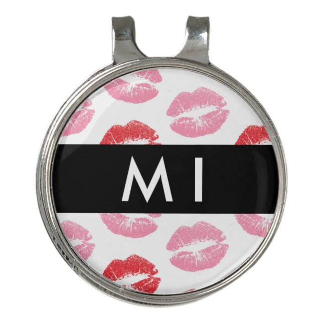 Red Lips, Pink Lips, Kiss, Your Name, Personalise Golf Hat Clip (Front)