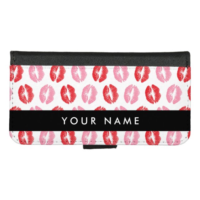 Red Lips, Pink Lips, Kiss, Your Name, Personalise iPhone Wallet Case (Front (Horizontal))