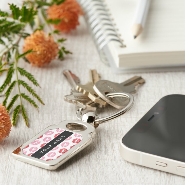 Red Lips, Pink Lips, Kiss, Your Name, Personalise Keychain (Side)