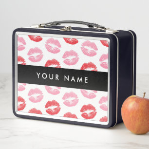 Red Lips, Pink Lips, Kiss, Your Name, Personalise Metal Lunch Box