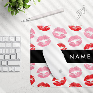 Red Lips, Pink Lips, Kiss, Your Name, Personalise Mouse Pad