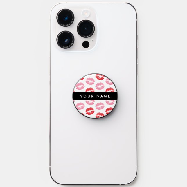 Red Lips, Pink Lips, Kiss, Your Name, Personalise PopSocket (Front)