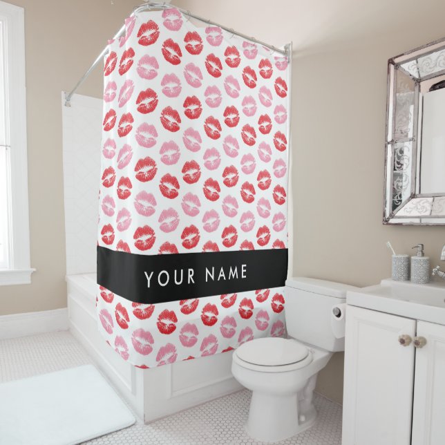 Red Lips, Pink Lips, Kiss, Your Name, Personalise Shower Curtain (In Situ)