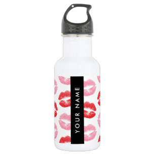 Red Lips, Pink Lips, Kiss, Your Name, Personalise Stainless Steel Water Bottle