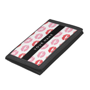 Red Lips, Pink Lips, Kiss, Your Name, Personalise Tri-fold Wallet