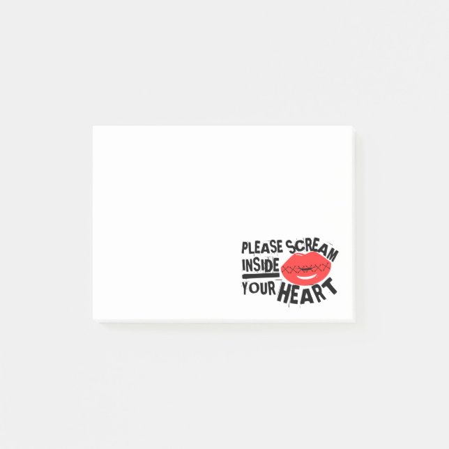 Red Lips Please Scream Inside Your Heart Funny Post-it Notes (Front)