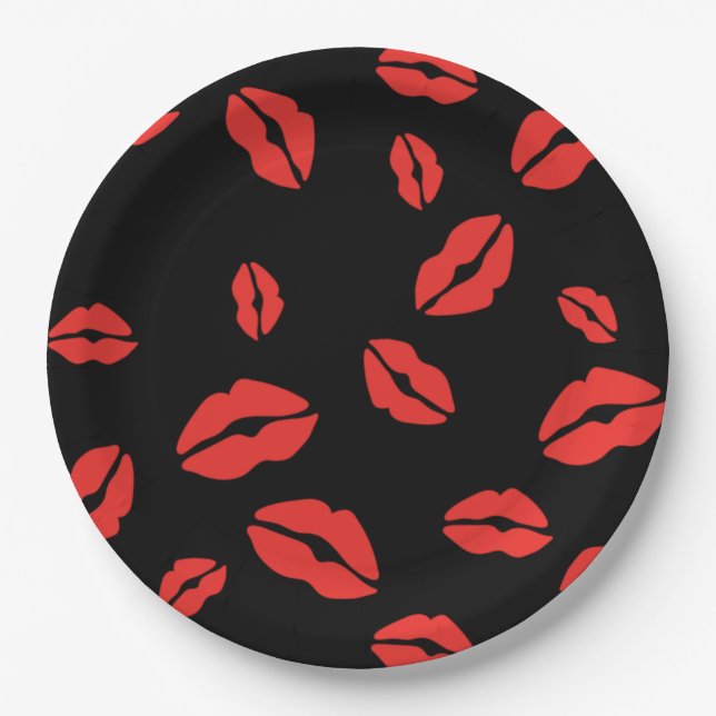 Red Lips Print paper Plate (Front)
