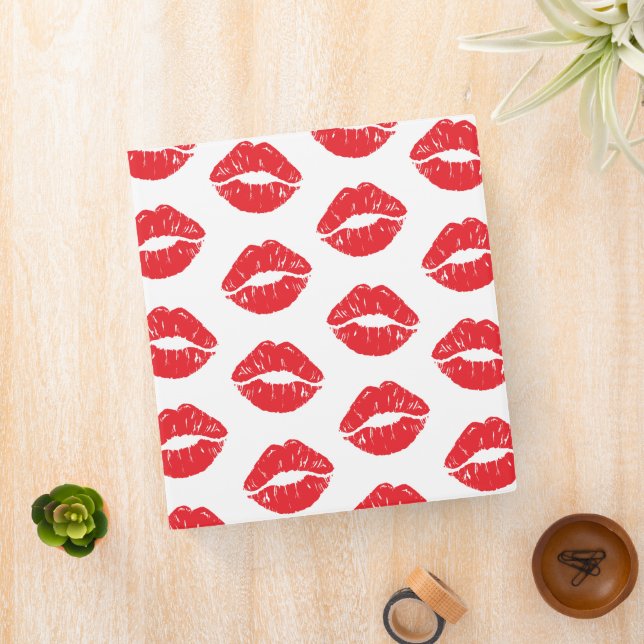 Red Lips, Red Lipstick, Kiss, Pattern Of Lips 3 Ring Binder (In Situ)