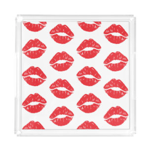 Red Lips, Red Lipstick, Kiss, Pattern Of Lips Acrylic Tray