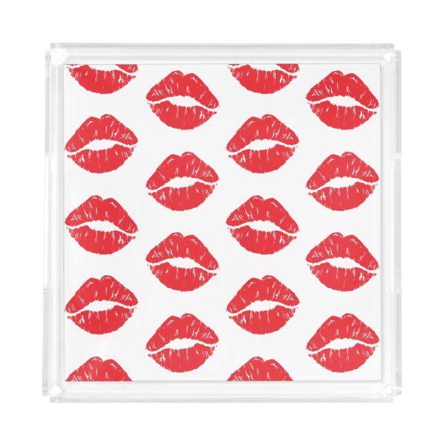 Red Lips, Red Lipstick, Kiss, Pattern Of Lips Acrylic Tray (Front)