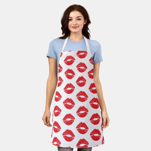 Red Lips Red Lipstick Kiss Pattern Of Lips Apron