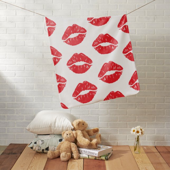 Red Lips, Red Lipstick, Kiss, Pattern Of Lips Baby Blanket (In Situ)