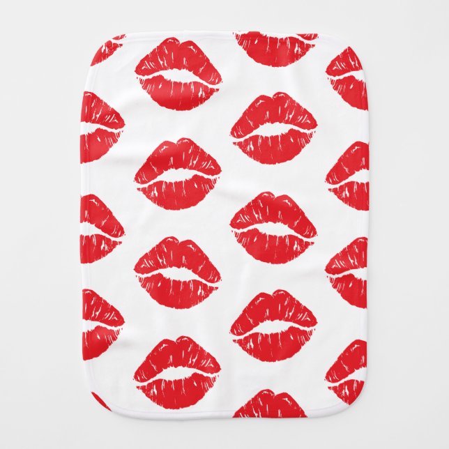 Red Lips, Red Lipstick, Kiss, Pattern Of Lips Baby Burp Cloth (Front)