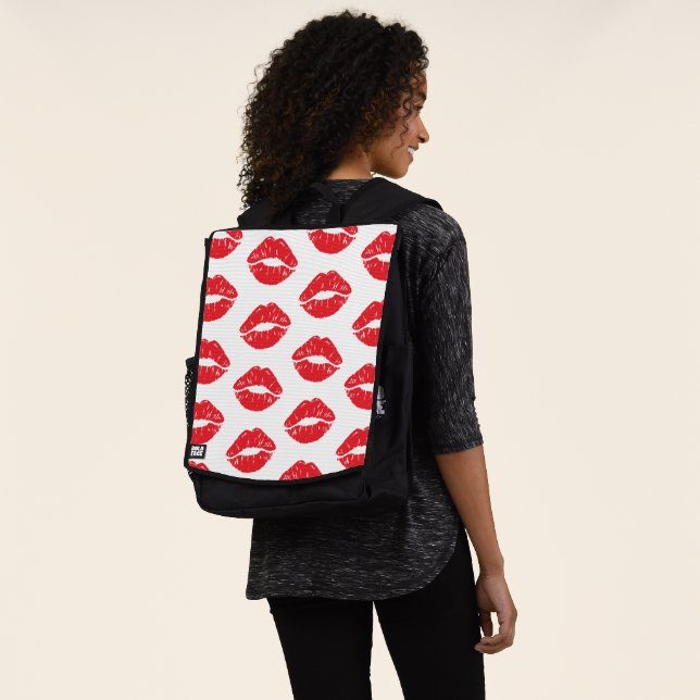 Red Lips, Red Lipstick, Kiss, Pattern Of Lips Backpack (Worn)