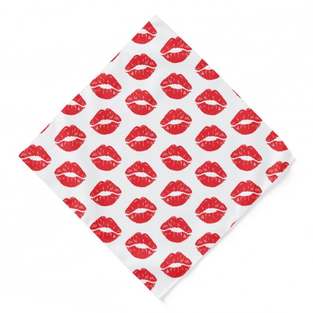 Red Lips, Red Lipstick, Kiss, Pattern Of Lips Bandana (Front)