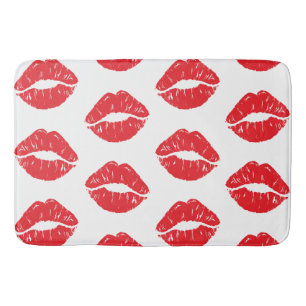 Red Lips, Red Lipstick, Kiss, Pattern Of Lips Bath Mat
