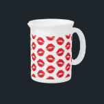 Red Lips, Red Lipstick, Kiss, Pattern Of Lips Beverage Pitcher<br><div class="desc">Elegant,  stylish and sophisticated pattern with red lips. Modern and trendy gift,  perfect for the makeup lover in your life.</div>