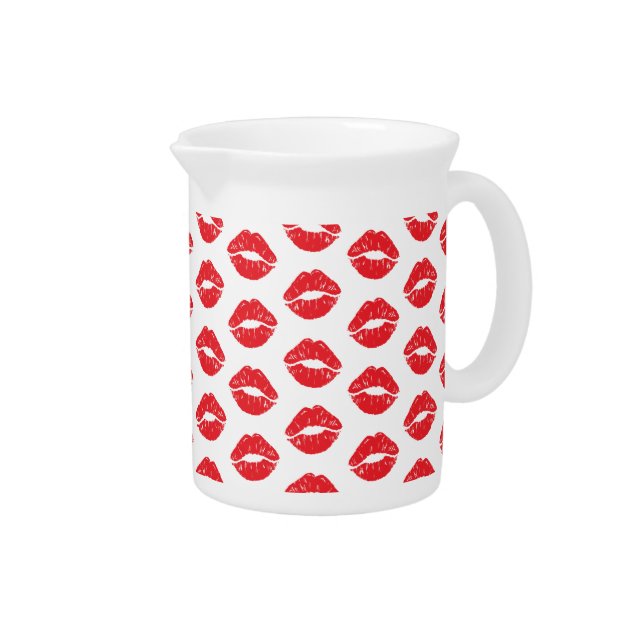 Red Lips, Red Lipstick, Kiss, Pattern Of Lips Beverage Pitcher (Right)