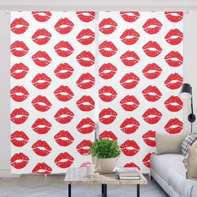 Red Lips, Red Lipstick, Kiss, Pattern Of Lips Blackout Curtains (Living Room)