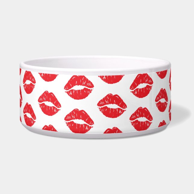 Red Lips, Red Lipstick, Kiss, Pattern Of Lips Bowl (Front)