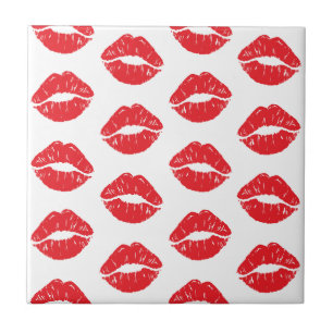 Red Lips, Red Lipstick, Kiss, Pattern Of Lips Ceramic Tile