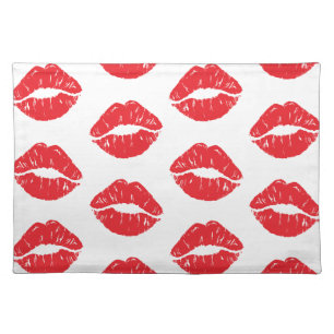 Red Lips, Red Lipstick, Kiss, Pattern Of Lips Cloth Placemat