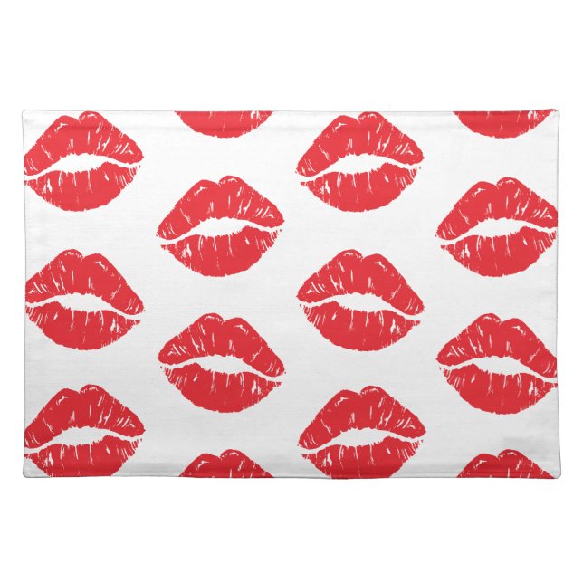Red Lips, Red Lipstick, Kiss, Pattern Of Lips Cloth Placemat (Front)