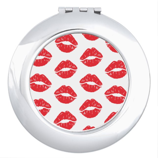 Red Lips, Red Lipstick, Kiss, Pattern Of Lips Compact Mirror (Front)