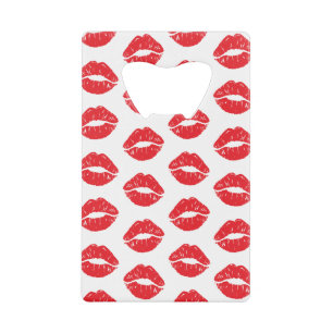 Red Lips, Red Lipstick, Kiss, Pattern Of Lips Credit Card Bottle Opener