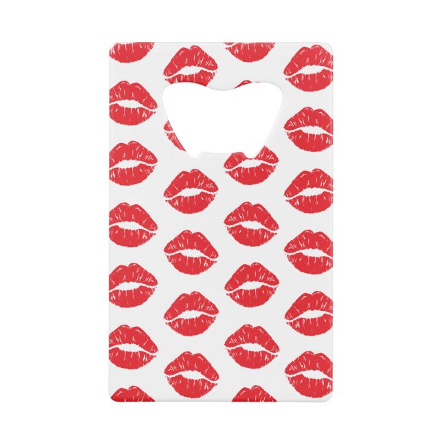 Red Lips, Red Lipstick, Kiss, Pattern Of Lips Credit Card Bottle Opener (Front)