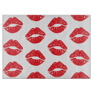Red Lips, Red Lipstick, Kiss, Pattern Of Lips Cutting Board