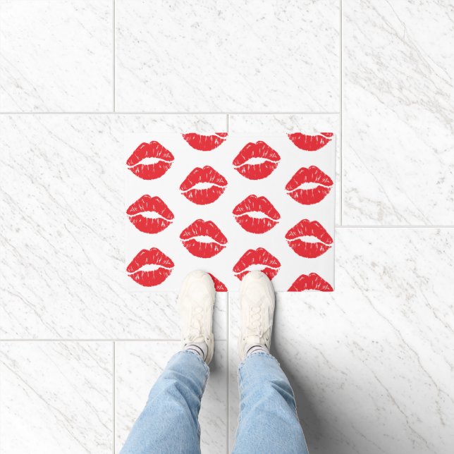 Red Lips, Red Lipstick, Kiss, Pattern Of Lips Doormat (Indoor)