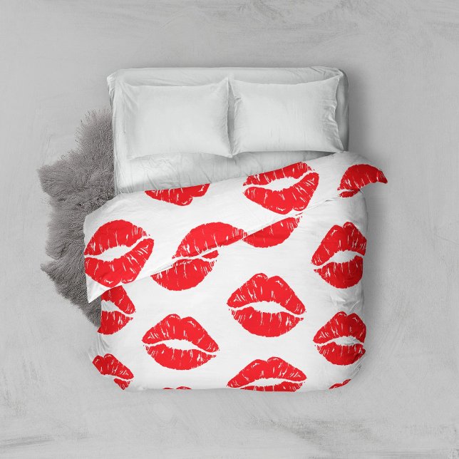 Red Lips, Red Lipstick, Kiss, Pattern Of Lips Duvet Cover (Creator Uploaded)