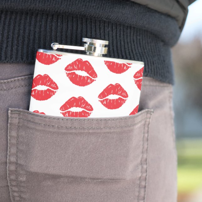 Red Lips, Red Lipstick, Kiss, Pattern Of Lips Flask (In Situ)