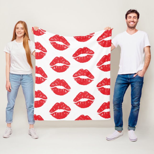 Red Lips, Red Lipstick, Kiss, Pattern Of Lips Fleece Blanket (In Situ)