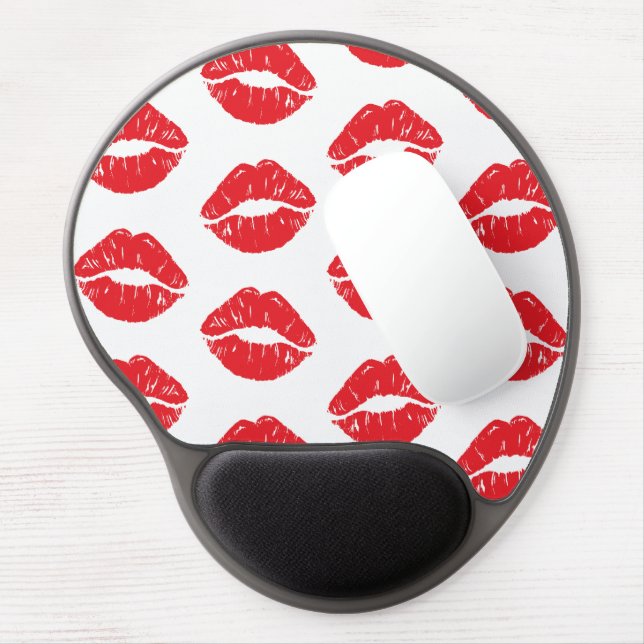 Red Lips, Red Lipstick, Kiss, Pattern Of Lips Gel Mouse Pad (Left Side)