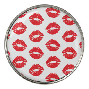 Red Lips, Red Lipstick, Kiss, Pattern Of Lips Golf Ball Marker