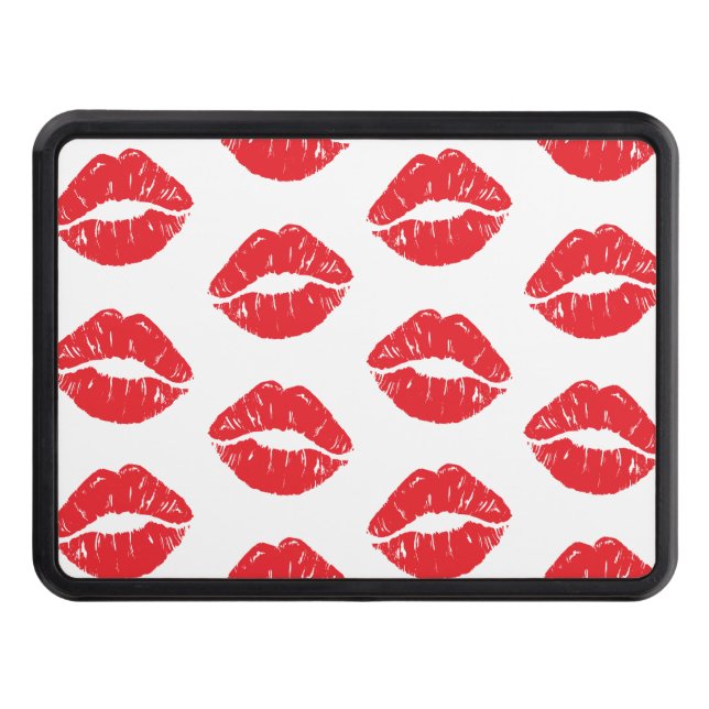 Red Lips, Red Lipstick, Kiss, Pattern Of Lips Hitch Cover (Front)