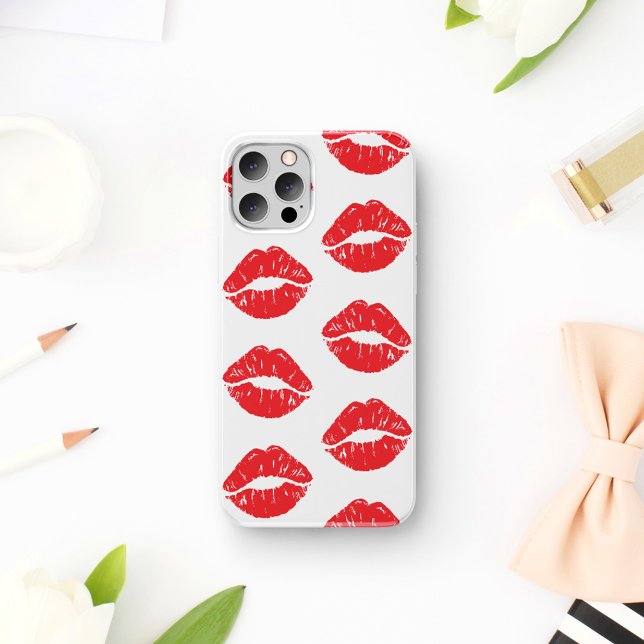 Red Lips, Red Lipstick, Kiss, Pattern Of Lips iPhone Case (Creator Uploaded)