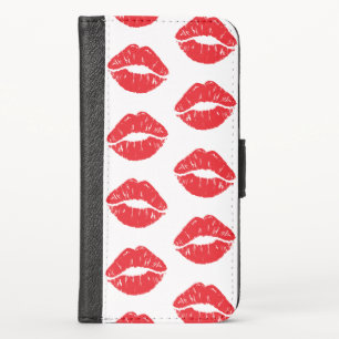 Red Lips, Red Lipstick, Kiss, Pattern Of Lips iPhone X Wallet Case