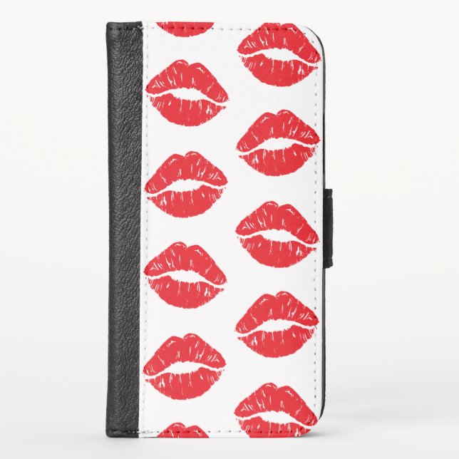 Red Lips, Red Lipstick, Kiss, Pattern Of Lips iPhone Wallet Case (Front)