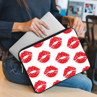 Red Lips, Red Lipstick, Kiss, Pattern Of Lips Laptop Sleeve