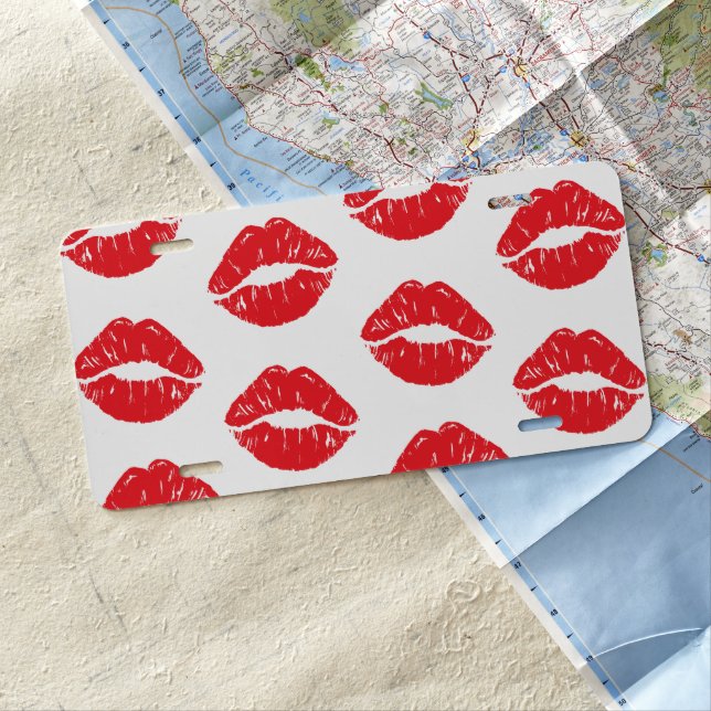 Red Lips, Red Lipstick, Kiss, Pattern Of Lips License Plate (In Situ)