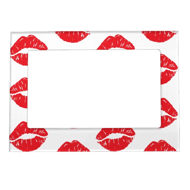 Red Lips, Red Lipstick, Kiss, Pattern Of Lips Magnetic Frame (Front)