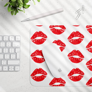 Red Lips, Red Lipstick, Kiss, Pattern Of Lips Mouse Pad