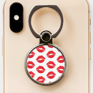 Red Lips, Red Lipstick, Kiss, Pattern Of Lips Phone Ring Stand