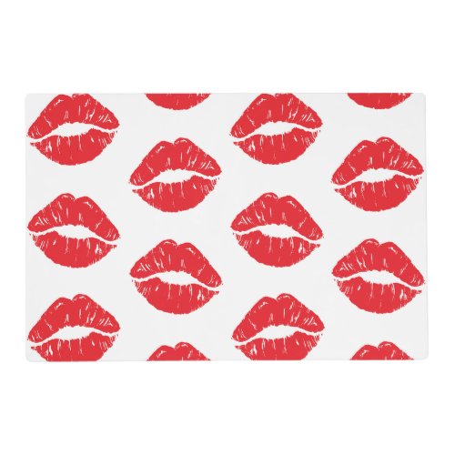 Red Lips Red Lipstick Kiss Pattern Of Lips Placemat